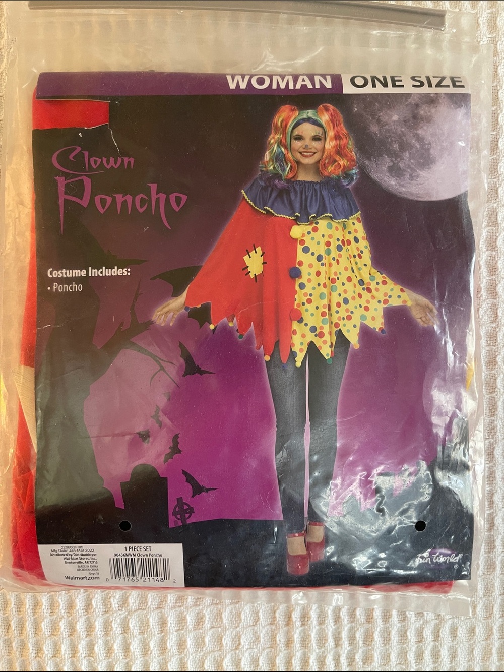 Fun World Clown Poncho Costume Poncho - Multi-Color Polka Dot Pom-Poms